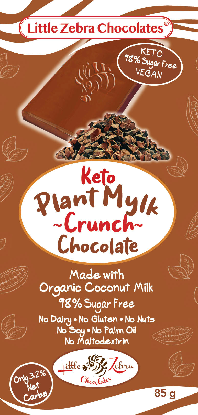 Buy Little Zebra Chocolates Keto Plant Mylk Crunch Chocolate 85g