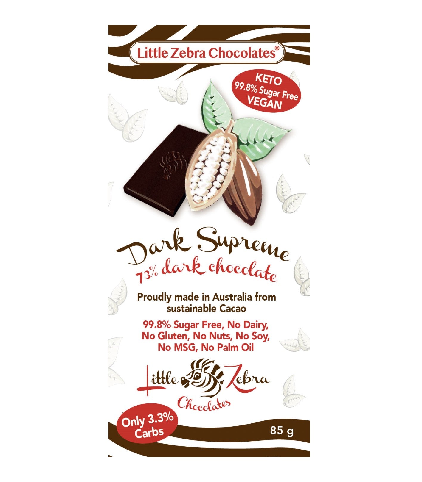 Buy Little Zebra Chocolates 73% Dark Supreme Chocolate 85g - Box