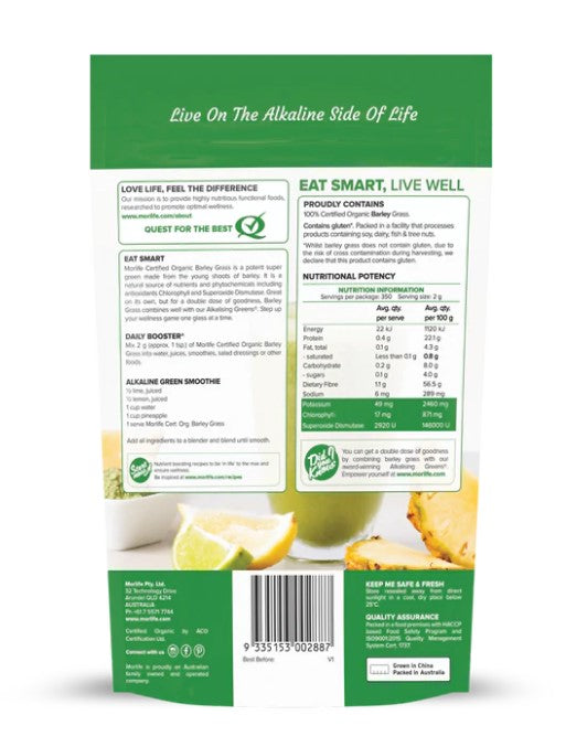 Buy Morlife Certified Organic Barley Grass Powder 700g Online