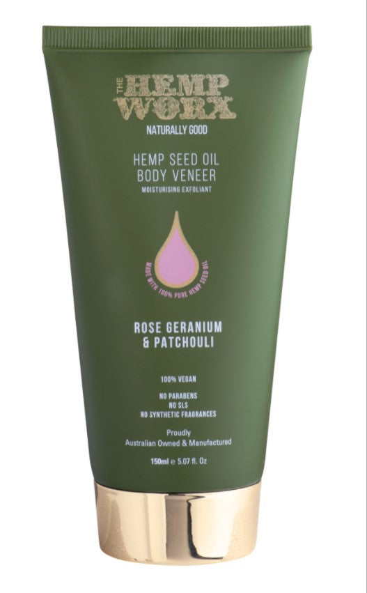 Buy The Hemp Worx Body Veneer Rose Ger Patchouli 150ml Online