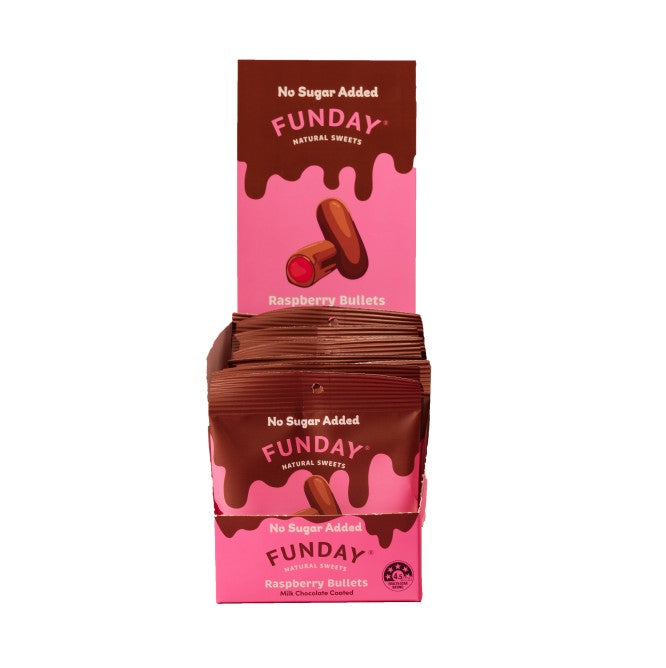 Buy Funday Milk Chocolate Raspberry Bullets 50g - Box of 12 Online